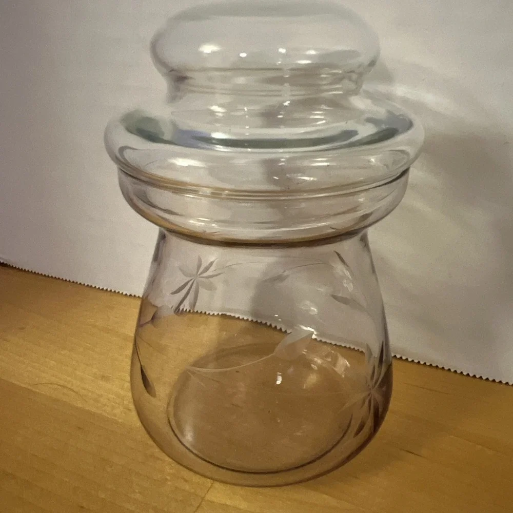 Vintage Etched Apothecary Covered Jar Canister